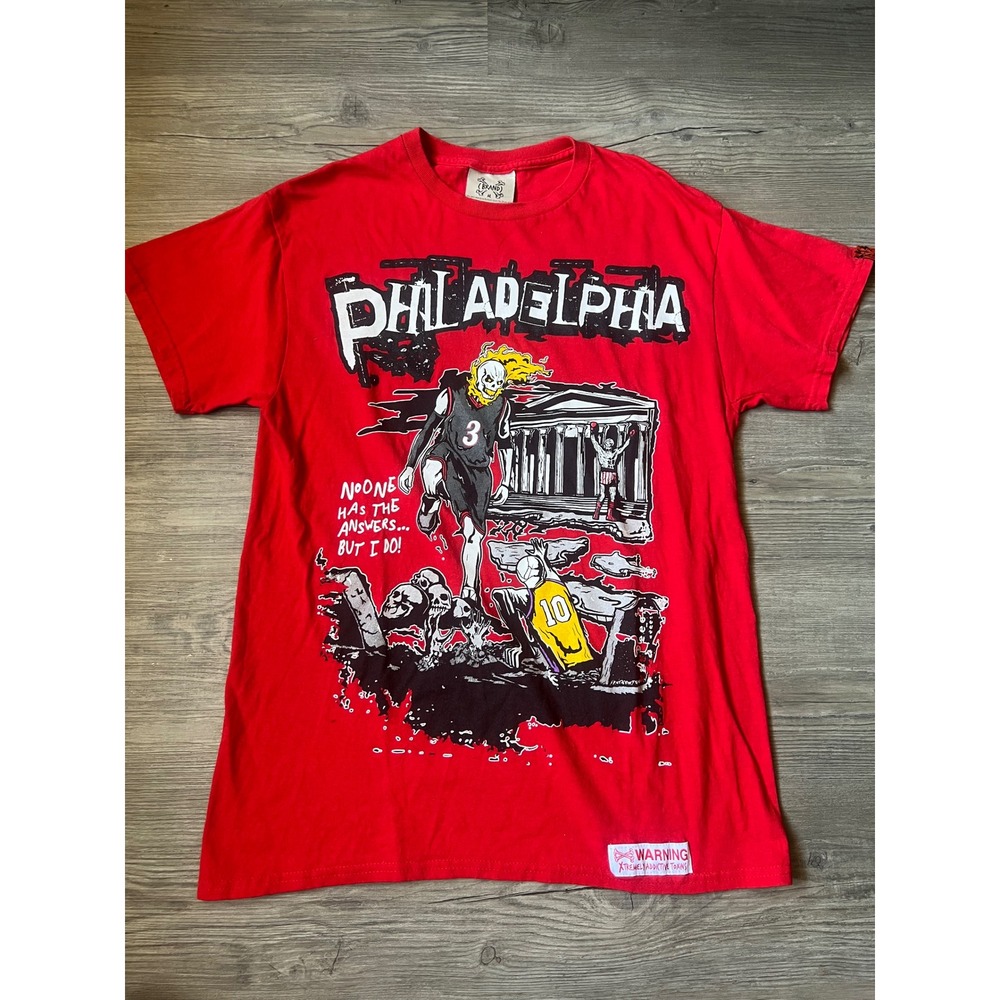 Brand X LA Men's Red Graphic Print T-Shirt Philadelphia Skull Size Medium
